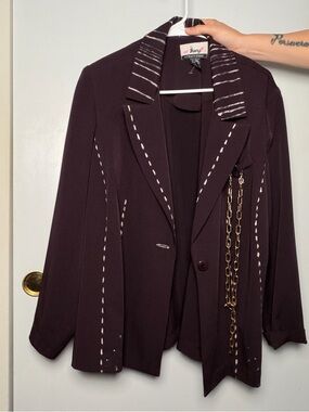 Tracy Evans Dark Brown Blazer with Decorative Chain and Stitch Accents